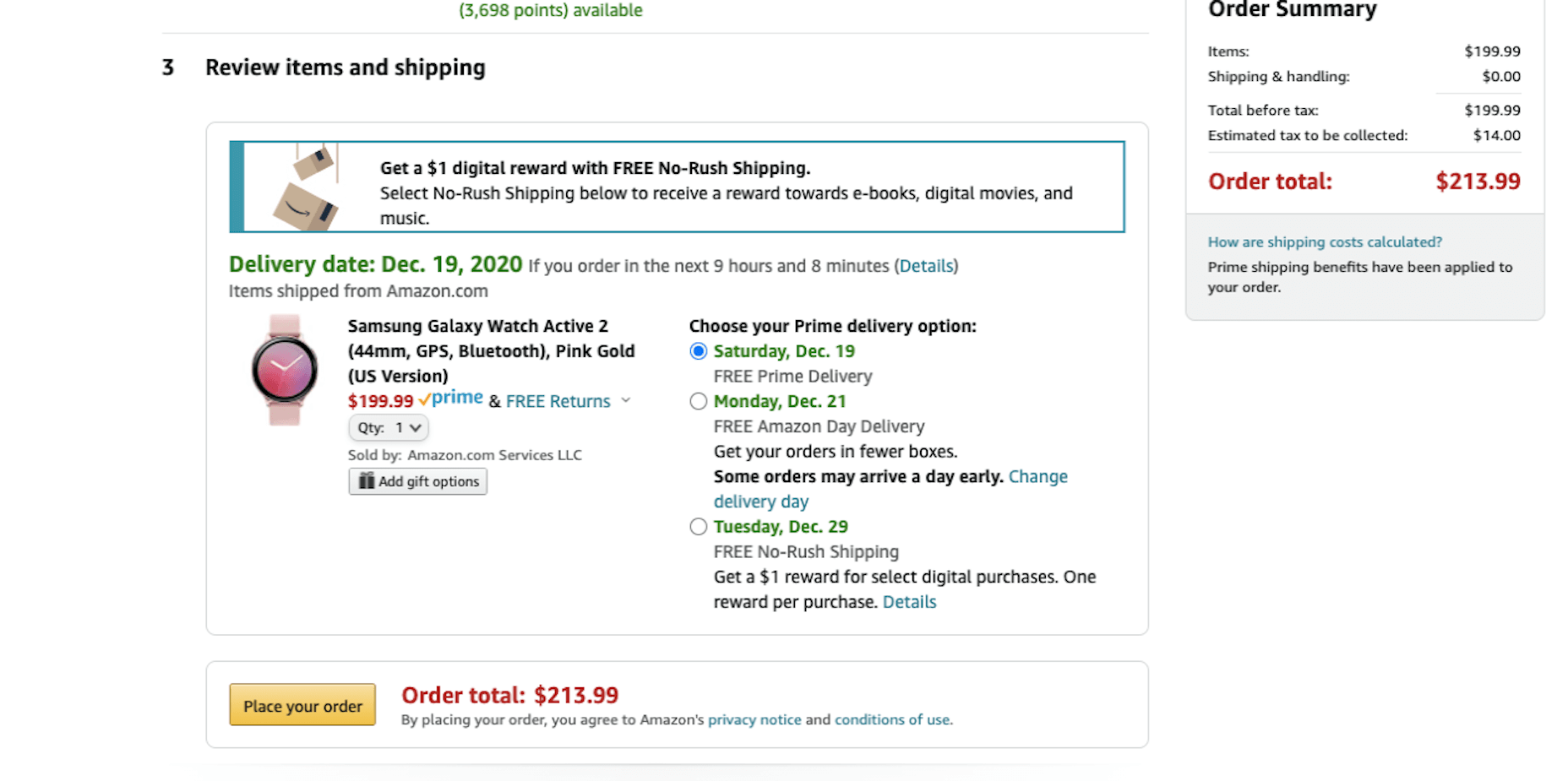 Amazon offers a reward at checkout for customers that select no-rush shipping