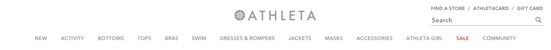 Athleta website header - branding and visual identity
