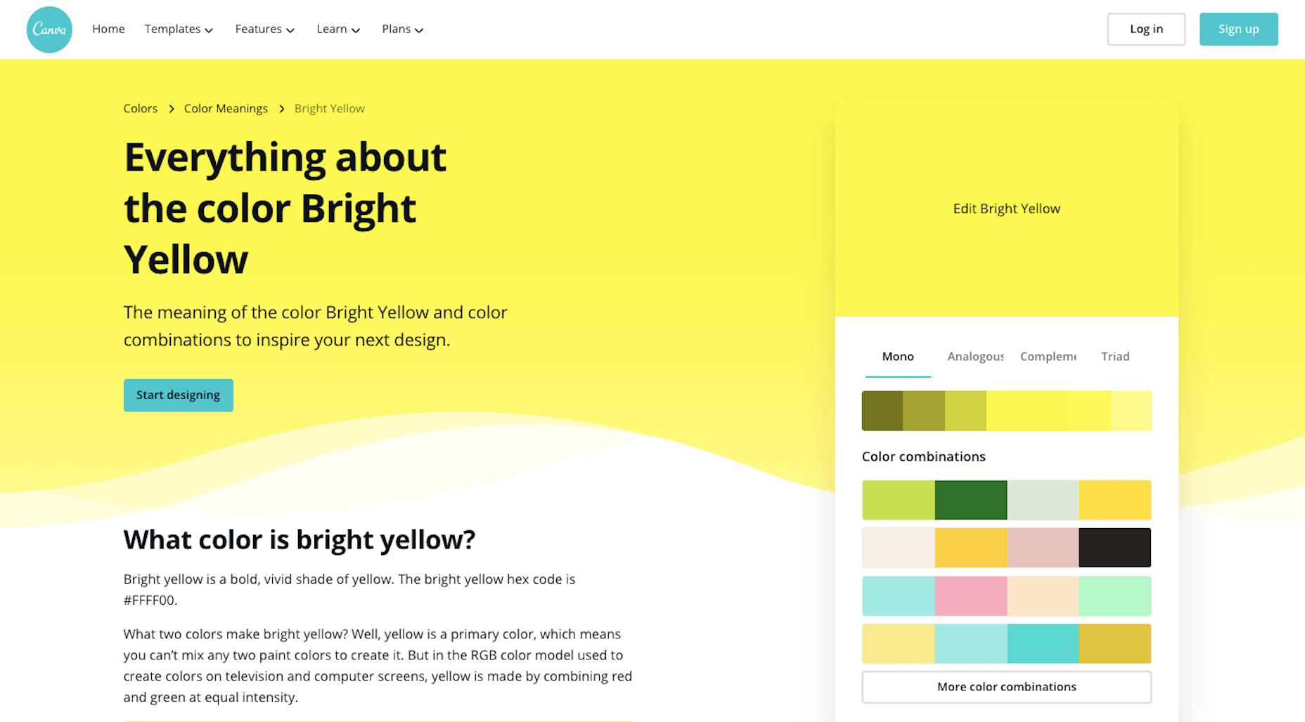 A description of the color "Bright Yellow" from Canva