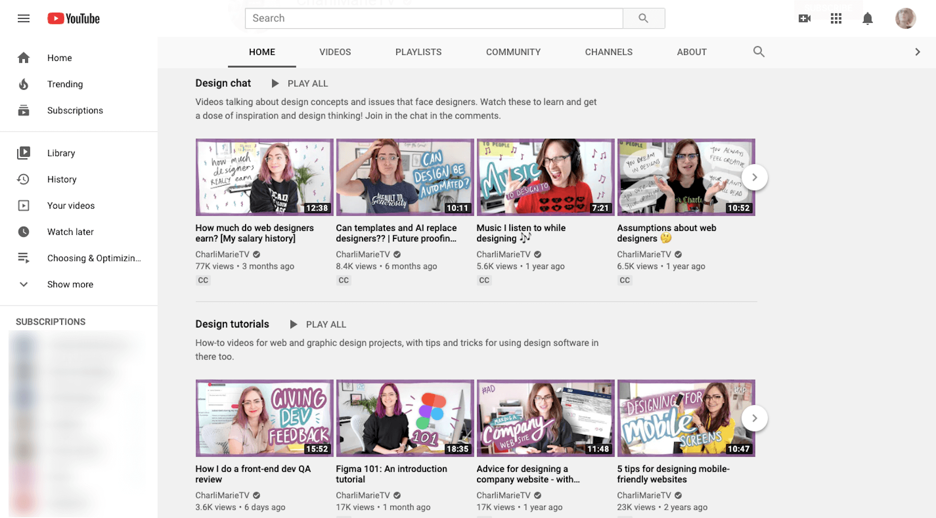 CharliMarieTV YouTube channel and courses