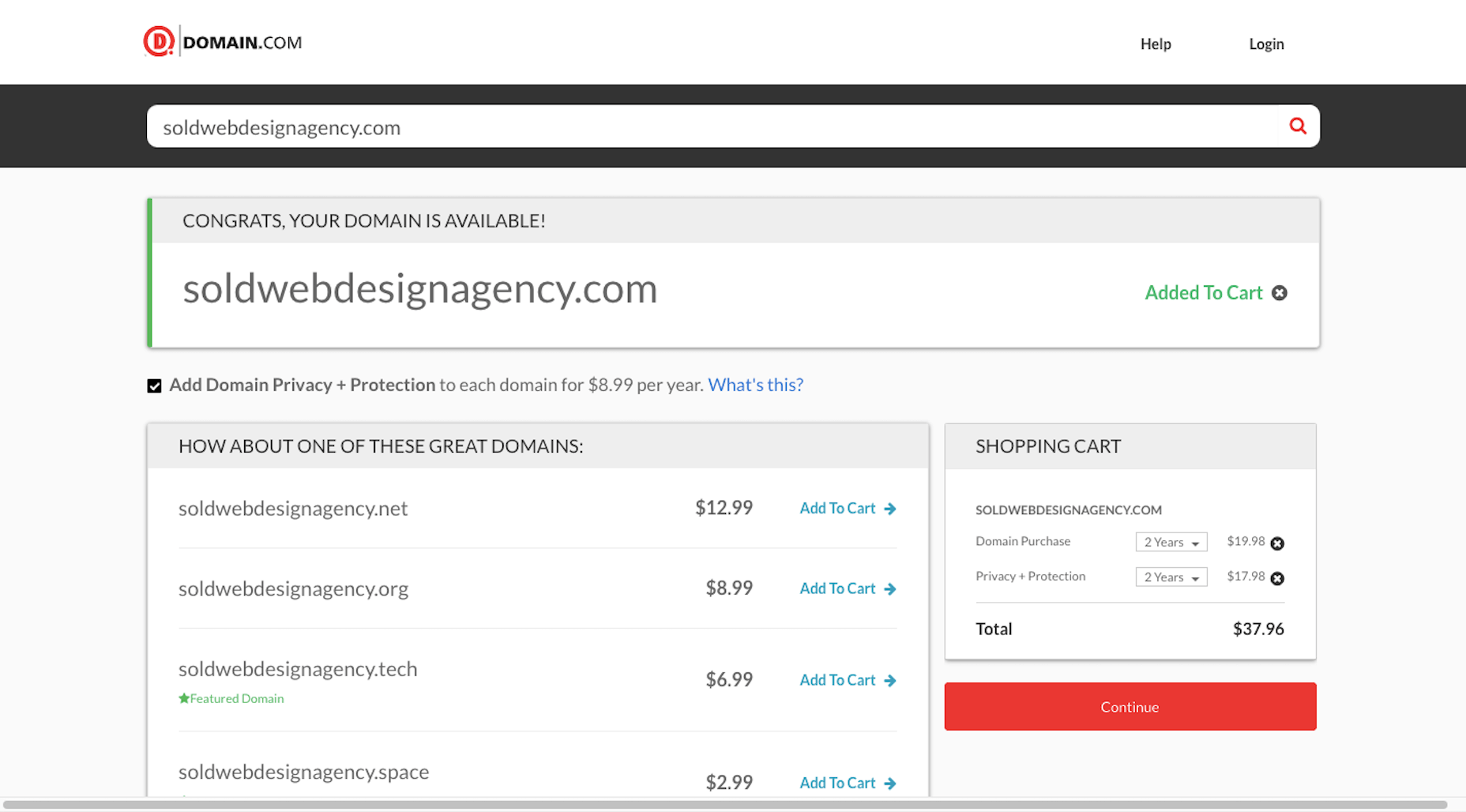A Domain.com domain name search for foreverwebsites.com