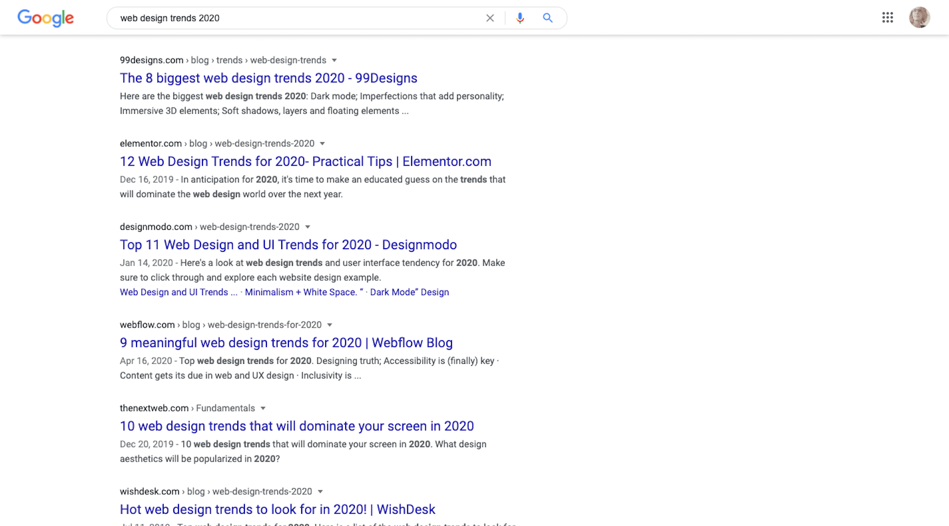 Google Search "web design trends 2020"