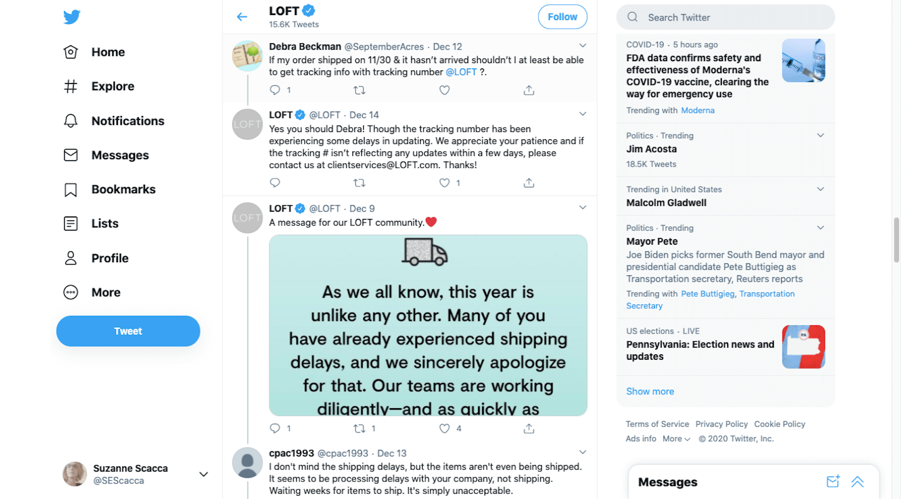 LOFT customers on Twitter upset about shipping delays