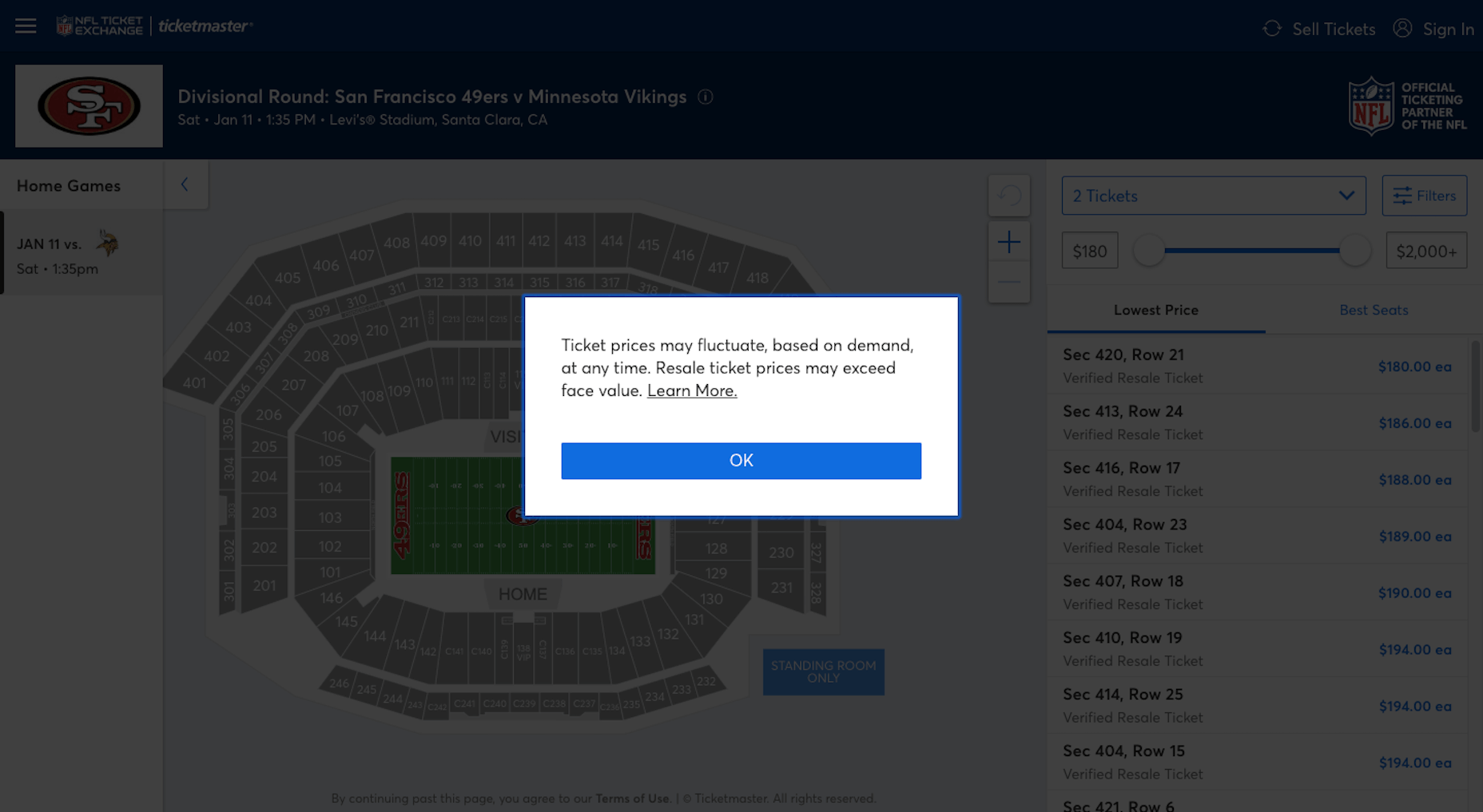 Ticketmaster - Price Notice